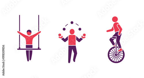 Colorful illustration of circus performers in action together