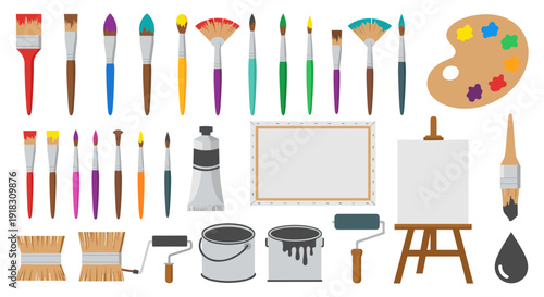 Colorful painting supplies and tools