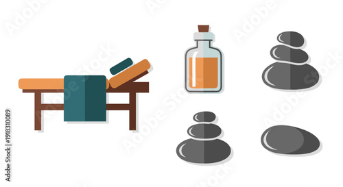 Spa and wellness concept with stones and massage table