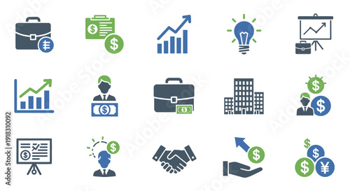 Business finance icons set with money and graph symbols