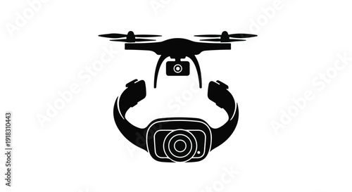 Modern drone with camera flying high in air for aerial photography and videography applications