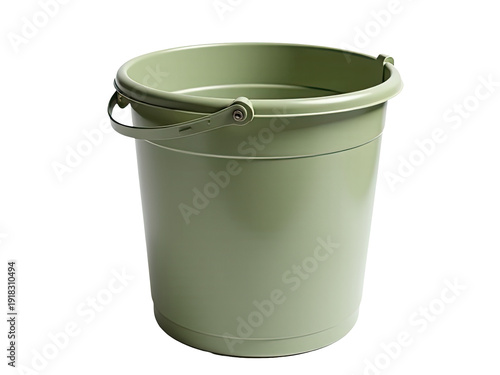 A green bucket with a handle on a white background, ideal for uses such as storage or decoration