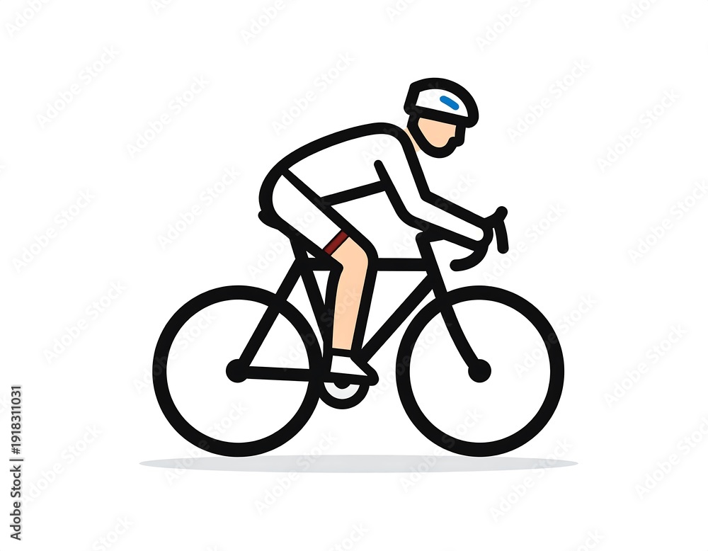 Naklejka premium Cyclist rides forward with determination in a simplified, clean, black and white illustration