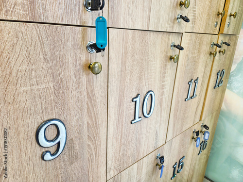 Wooden Lockers with Keys and Number Labels