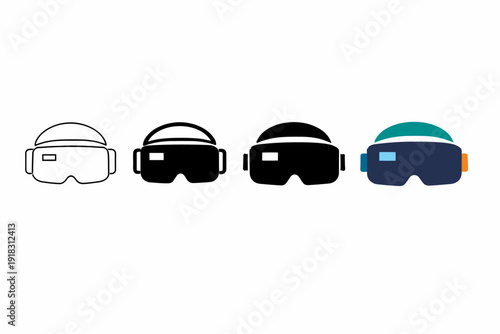 Collection of virtual reality headset icons: colorful and monochrome designs