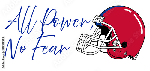 All power, no fear” text featuring a football helmet, in red and royal blue tones. A bold, urban style perfect for sports-inspired street art and graffiti
