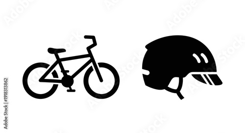 Bicycle and Safety Helmet Icons.