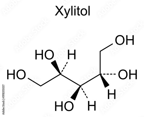 Xylitol, chemical structure of xylitol, drug substance