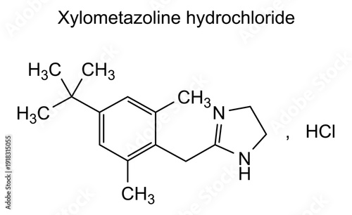 Xylometazoline hydrochloride, chemical structure of xylometazoline hydrochloride, drug substance