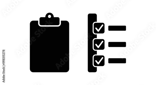 Clipboard with checkboxes and marks.