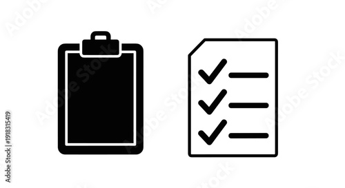 Clipboard with Checklist Document Icons.