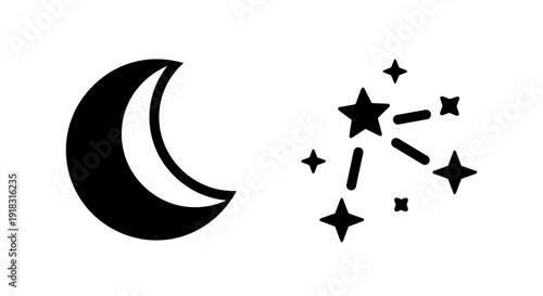 Crescent Moon and Sparkling Stars Icon.