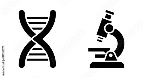 DNA Helix and Laboratory Microscope.