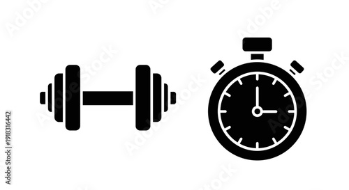 Dumbbell and stopwatch for fitness training.
