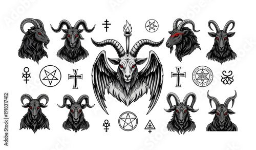 Baphomet Symbol with Occult Signs and Goats.