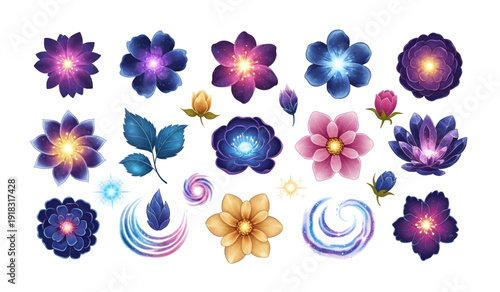 Colorful Digital Flowers and Leaves Illustration.