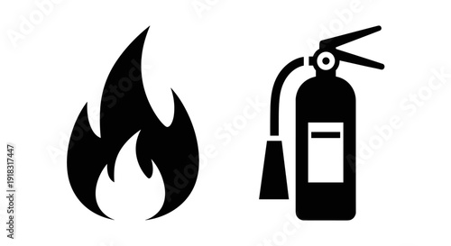 Fire extinguisher next to flames.