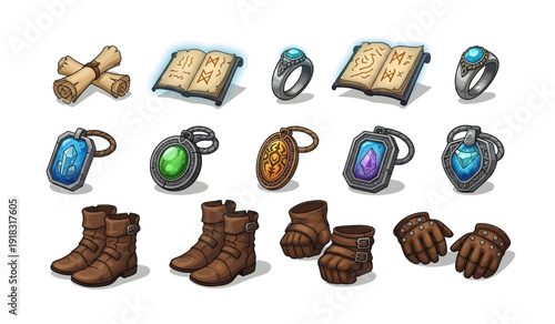 Fantasy Game Items and Equipment Collection.