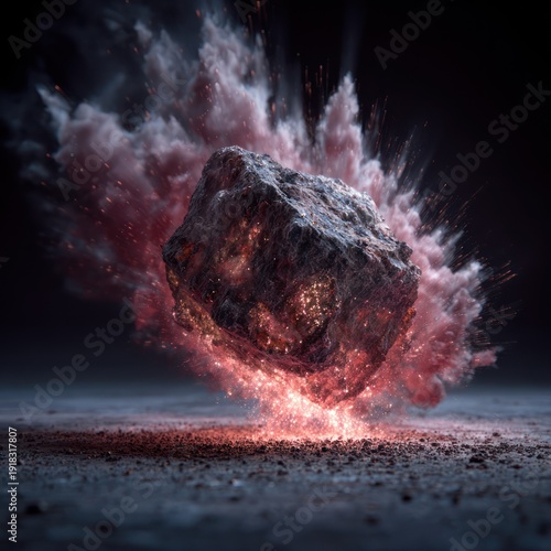 Wallpaper Mural Falling Meteorite Impacting Ground with Dust and Sparks Explosion in Dark Atmosphere Torontodigital.ca