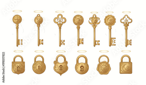 Assorted Old Keys and Locks Display.