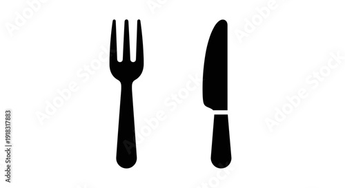 Fork and knife eating utensils set.