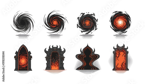 Fantasy Portal Frames and Swirling Vortex Icons.