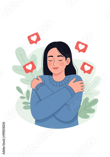 Self Love Woman Illustration – Mental Health and Self Care Concept Vector Art
