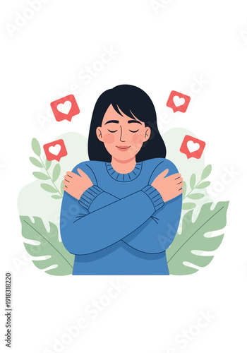 Self Love Woman Illustration – Mental Health and Self Care Concept Vector Art