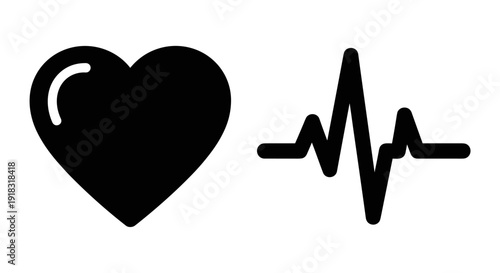 Heart and Electrocardiogram Line Symbol.