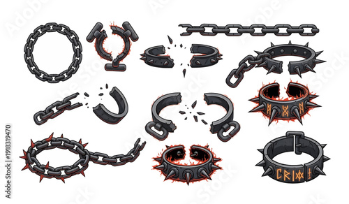 Metal Chains and Handcuffs with Spikes.
