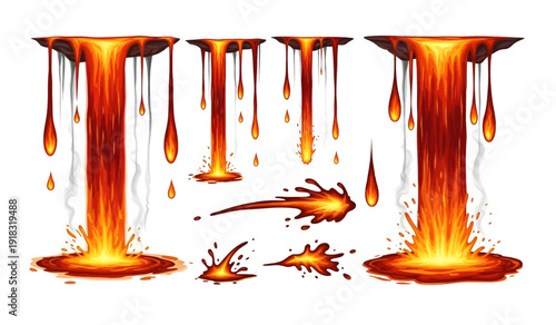 Molten Lava Flowing from Containers.