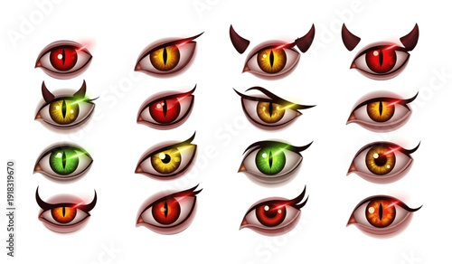 Cartoon Eyes with Various Expressions and Colors.