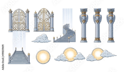 Illustrated Architectural Elements with Gold Accents.
