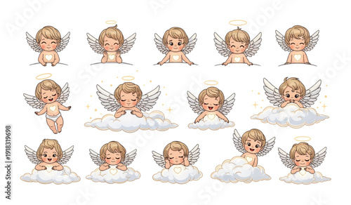Cartoon Angel Characters with Various Expressions.