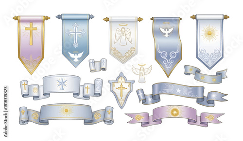 Heraldic Banners and Ribbons with Symbols.