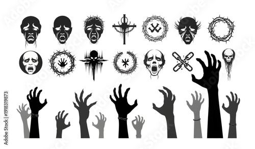 Collection of Horror Icons and Silhouettes.