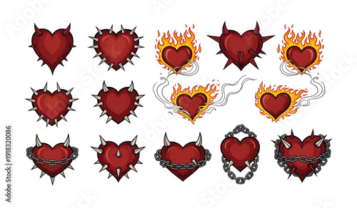 Collection of Red Hearts with Various Embellishments.