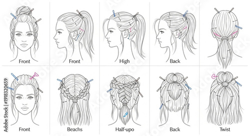 Collection of Fantasy Hair Styles for Female Characters.