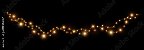Realistic lamp Christmas lights isolated ob black. Glowing yellow led neon lights and lamps for Xmas and New year cards, banners, posters etc. Garlands design elements and decorations. Vector illustra