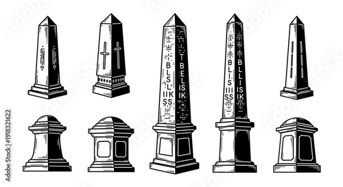Collection of Vintage Gravestones and Monuments.
