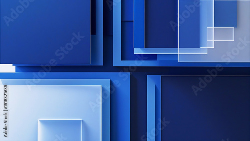Abstract blue geometric background with layered modern square shapes. Backgrounds/Textures