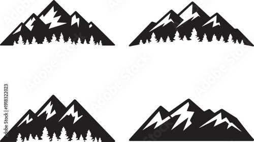 Mountain range landscape silhouette vector set for outdoor adventure hiking travel branding and nature conservation camping graphics
