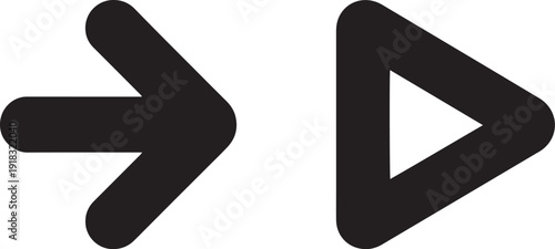 Bold navigation arrow and play button silhouette vector for user interface design media player and website directional guidance