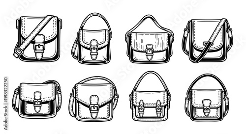 Collection of Hand Drawn Leather Shoulder Bags and Handbags.
