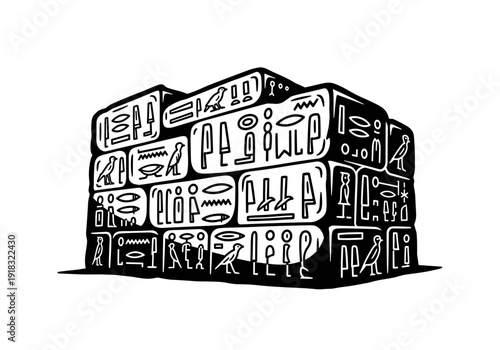 Ancient Egyptian Hieroglyphic Stone Block Illustration.