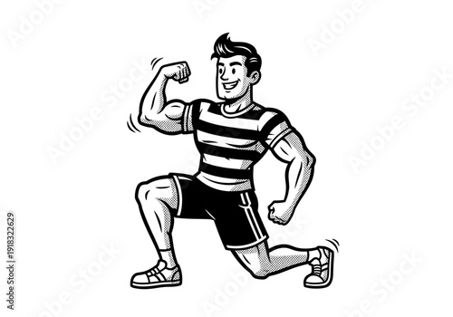 Man Demonstrating Strength and Fitness Through Exercise Pose.