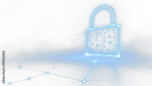 Glowing digital padlock representing cybersecurity and secure data network. PNG, Technology