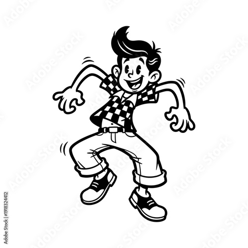 Wallpaper Mural Energetic cartoon boy dancing in a checkered shirt and rolled-up pants. Torontodigital.ca