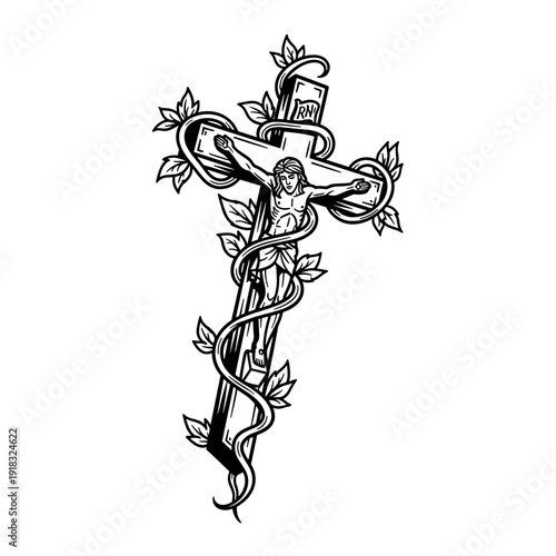Jesus Christ Crucifixion Cross Religious Symbol.