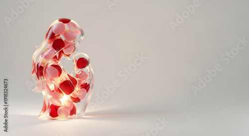 Transparent mother and child silhouette sculpture filled with red pink rose petal flower gift love symbol